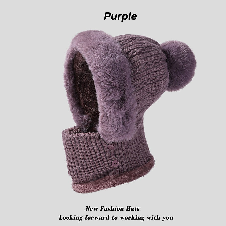 Bonnet 3 en 1 pour femme (Bonnet tricoté + écharpe + cache-oreilles)