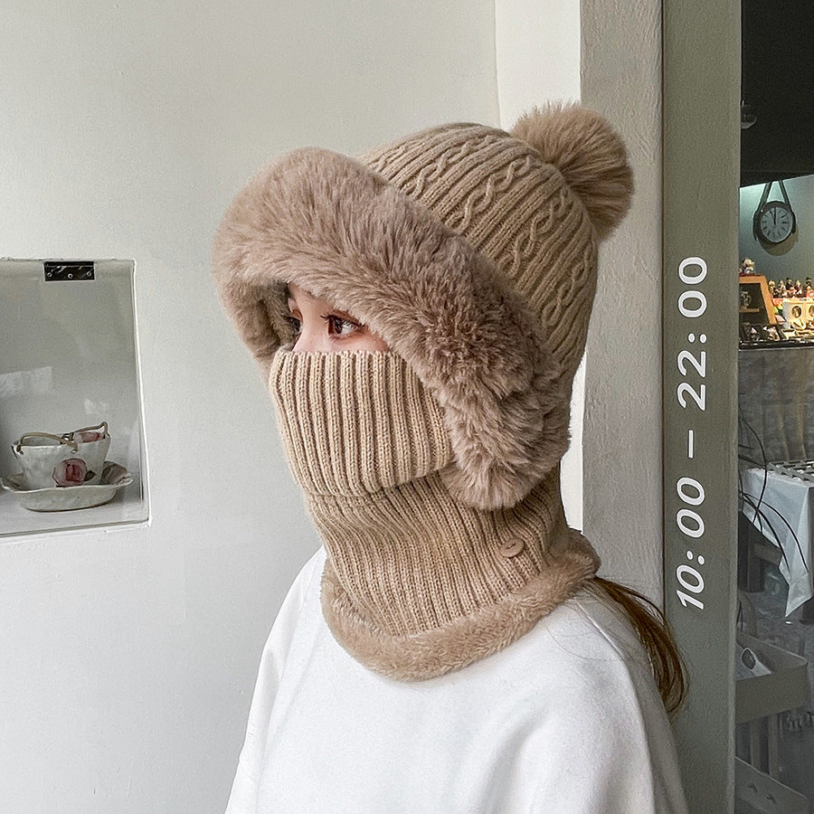 Bonnet 3 en 1 pour femme (Bonnet tricoté + écharpe + cache-oreilles)