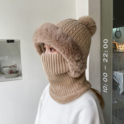 Bonnet 3 en 1 pour femme (Bonnet tricoté + écharpe + cache-oreilles)