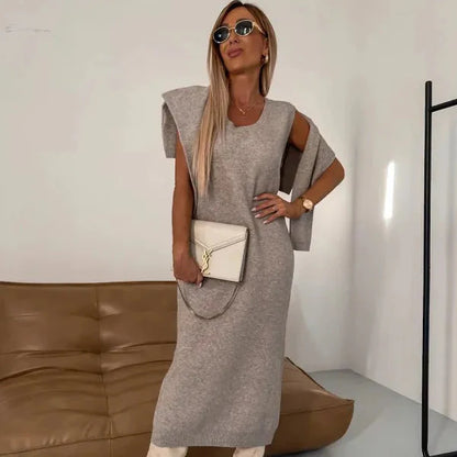 Ensemble 2 Pièces Pull Col Roulé & Robe Longue