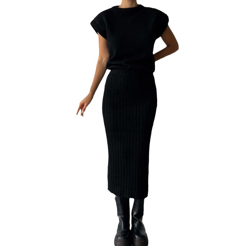 Ensemble Pull Court & Jupe Midi Côtelée