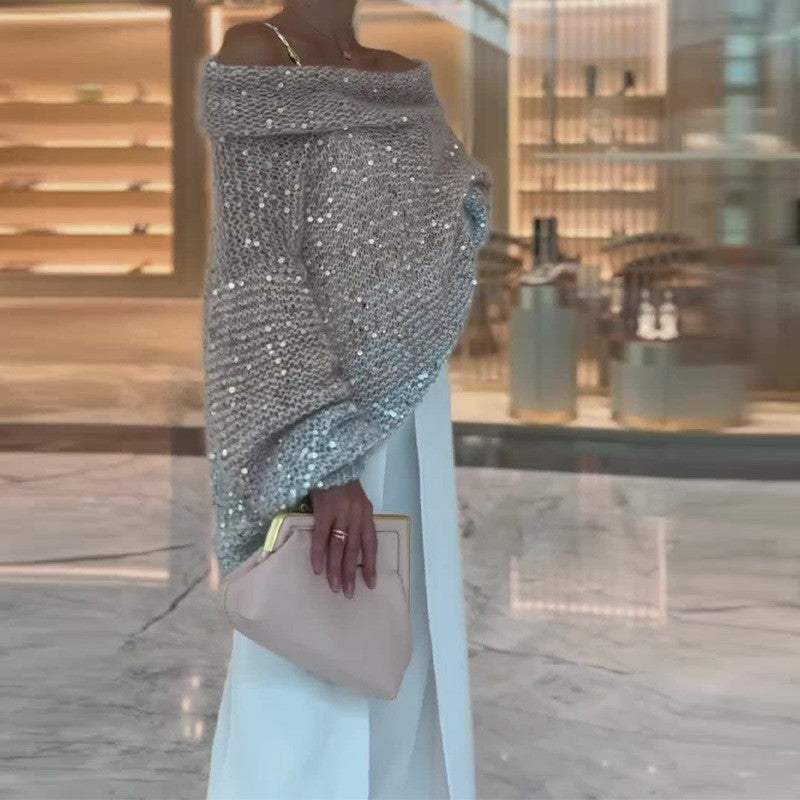 Veste pull en tricot avec paillettes de couleur unie