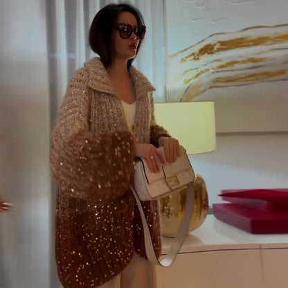 Veste pull en tricot avec paillettes de couleur unie