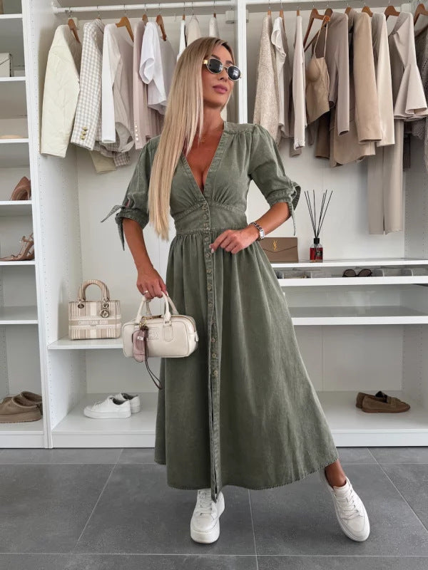 Robe en Jean Sexy à Col en V - Nouvelle Collection