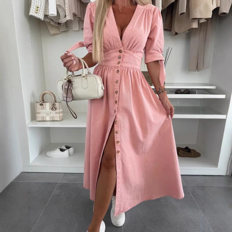 Robe en Jean Sexy à Col en V - Nouvelle Collection