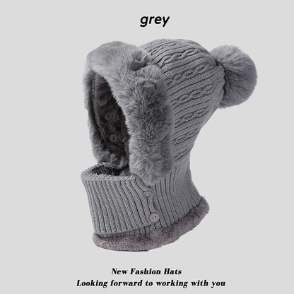 Bonnet 3 en 1 pour femme (Bonnet tricoté + écharpe + cache-oreilles)